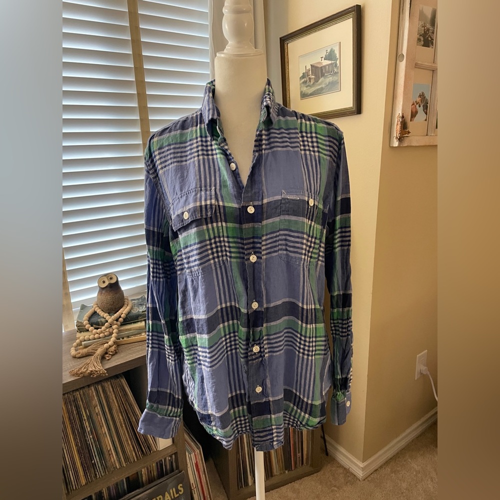 Polo Ralph Lauren Women’s Size Medium 100% Linen Plaid Button Down Shirt